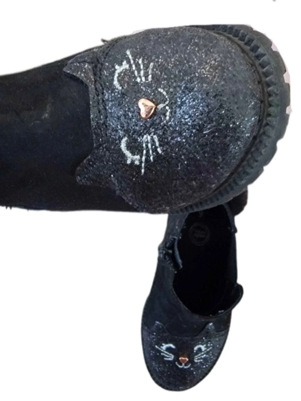 Toddler Girls Cat Boots Black Glitter Pom Pom Size 6 Wonder Nation